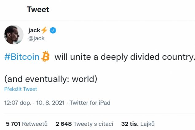 Podle Jacka Dorseyho bitcoin spojí svět. Neřekl ale, jak
